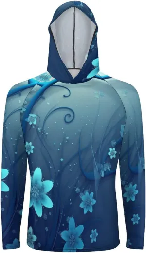 Sun Protection Shirt Long Sleeve Hoodie Blue Mini Flower Swirl Lightweight Rash Guard Quick Dry Sun Shirt for Outdoor