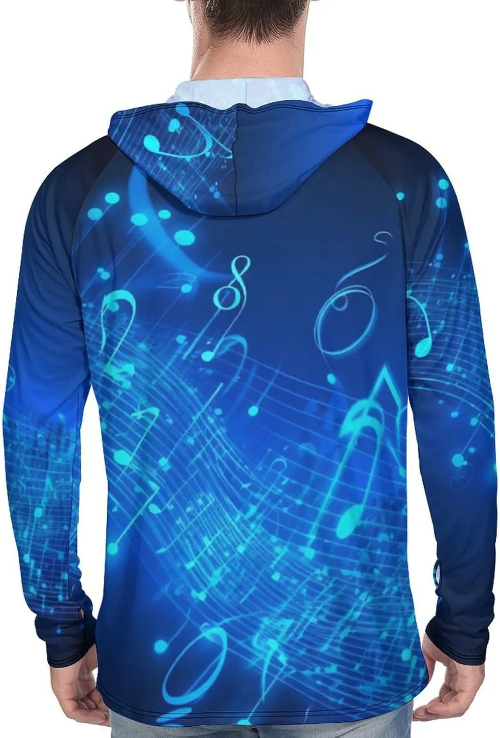 Sun Protection Shirt Long Sleeve Hoodie Blue Musical Notes Lightweight Rash Guard Quick Dry Sun Shirt for Outdoor