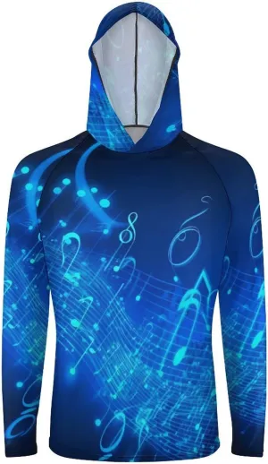 Sun Protection Shirt Long Sleeve Hoodie Blue Musical Notes Lightweight Rash Guard Quick Dry Sun Shirt for Outdoor