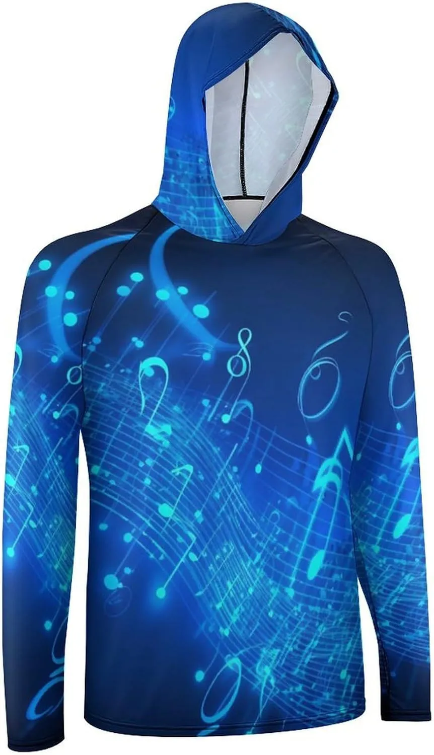 Sun Protection Shirt Long Sleeve Hoodie Blue Musical Notes Lightweight Rash Guard Quick Dry Sun Shirt for Outdoor