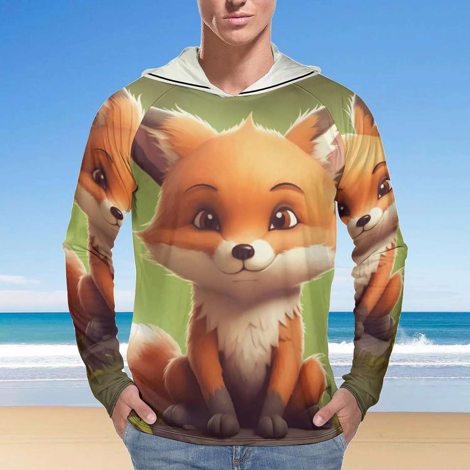 Sun Protection Shirt Long Sleeve Hoodie Cute Little Fox Lightweight Rash Guard Quick Dry Sun Shirt for Outdoor