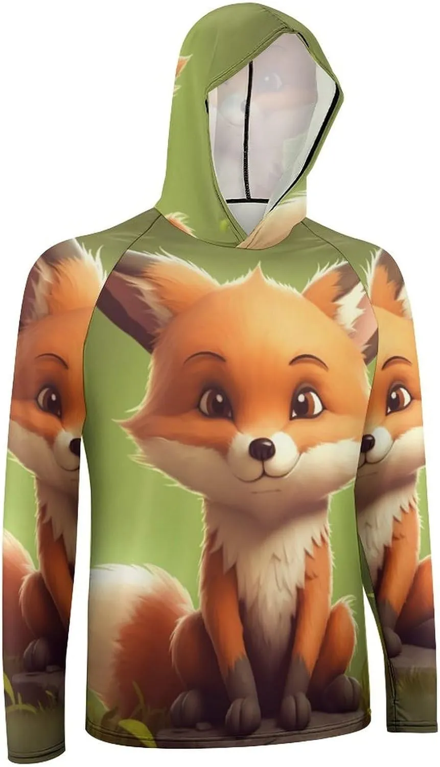 Sun Protection Shirt Long Sleeve Hoodie Cute Little Fox Lightweight Rash Guard Quick Dry Sun Shirt for Outdoor
