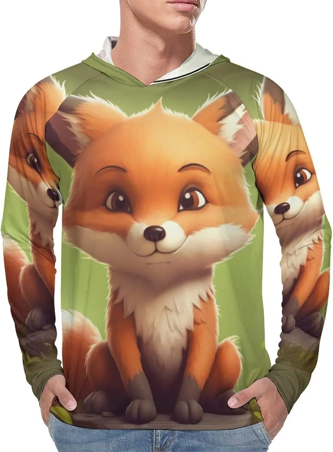 Sun Protection Shirt Long Sleeve Hoodie Cute Little Fox Lightweight Rash Guard Quick Dry Sun Shirt for Outdoor