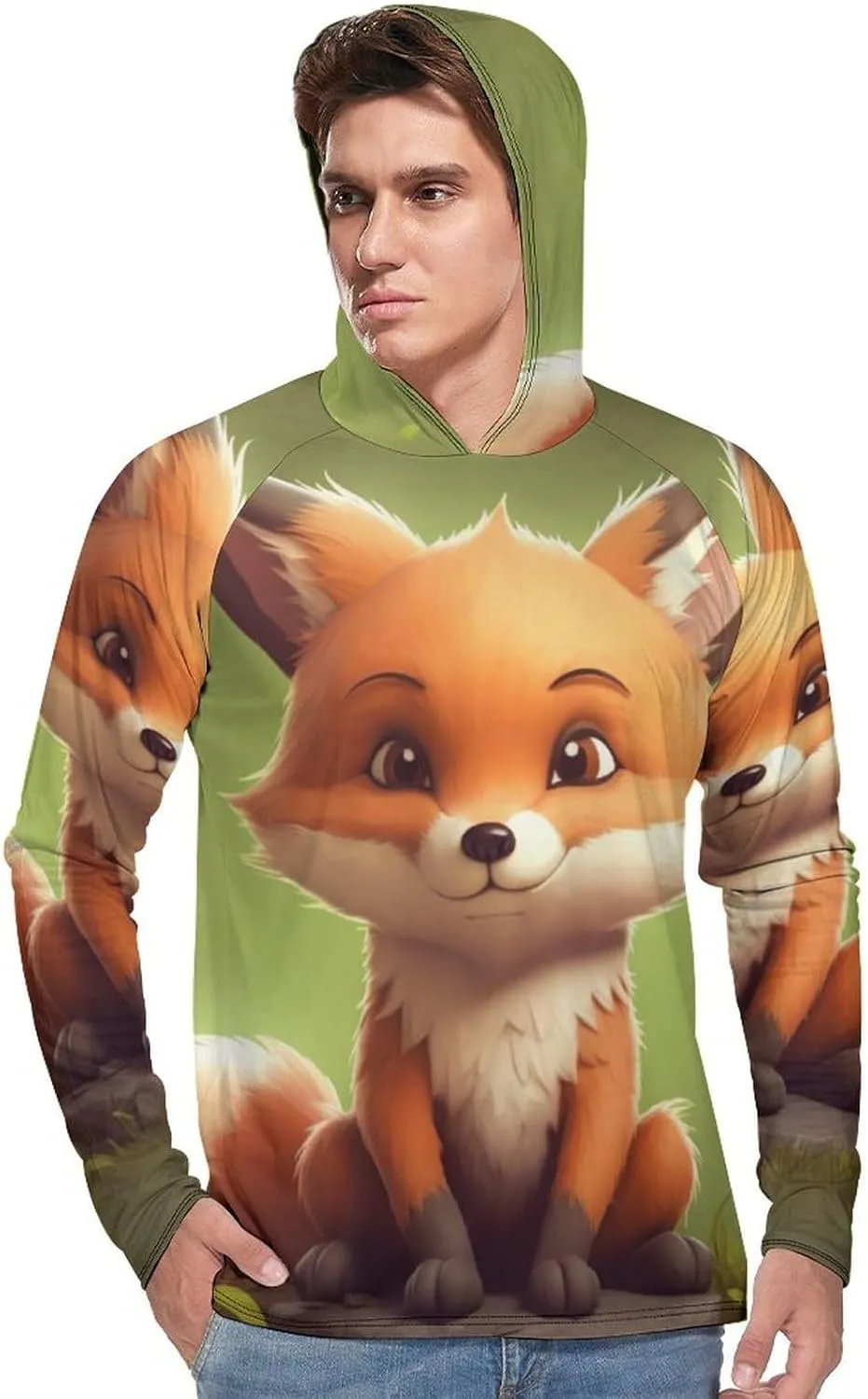 Sun Protection Shirt Long Sleeve Hoodie Cute Little Fox Lightweight Rash Guard Quick Dry Sun Shirt for Outdoor
