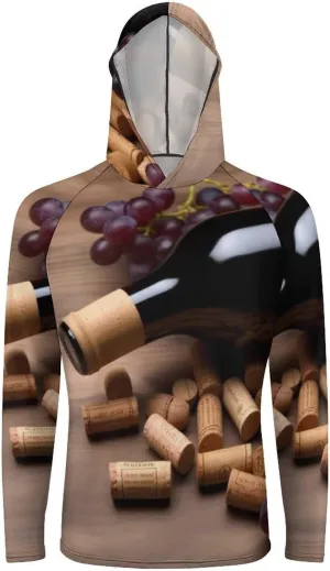 Sun Protection Shirt Long Sleeve Hoodie Wine Bottle Corks Grapes Lightweight Rash Guard Quick Dry Sun Shirt for Outdoor