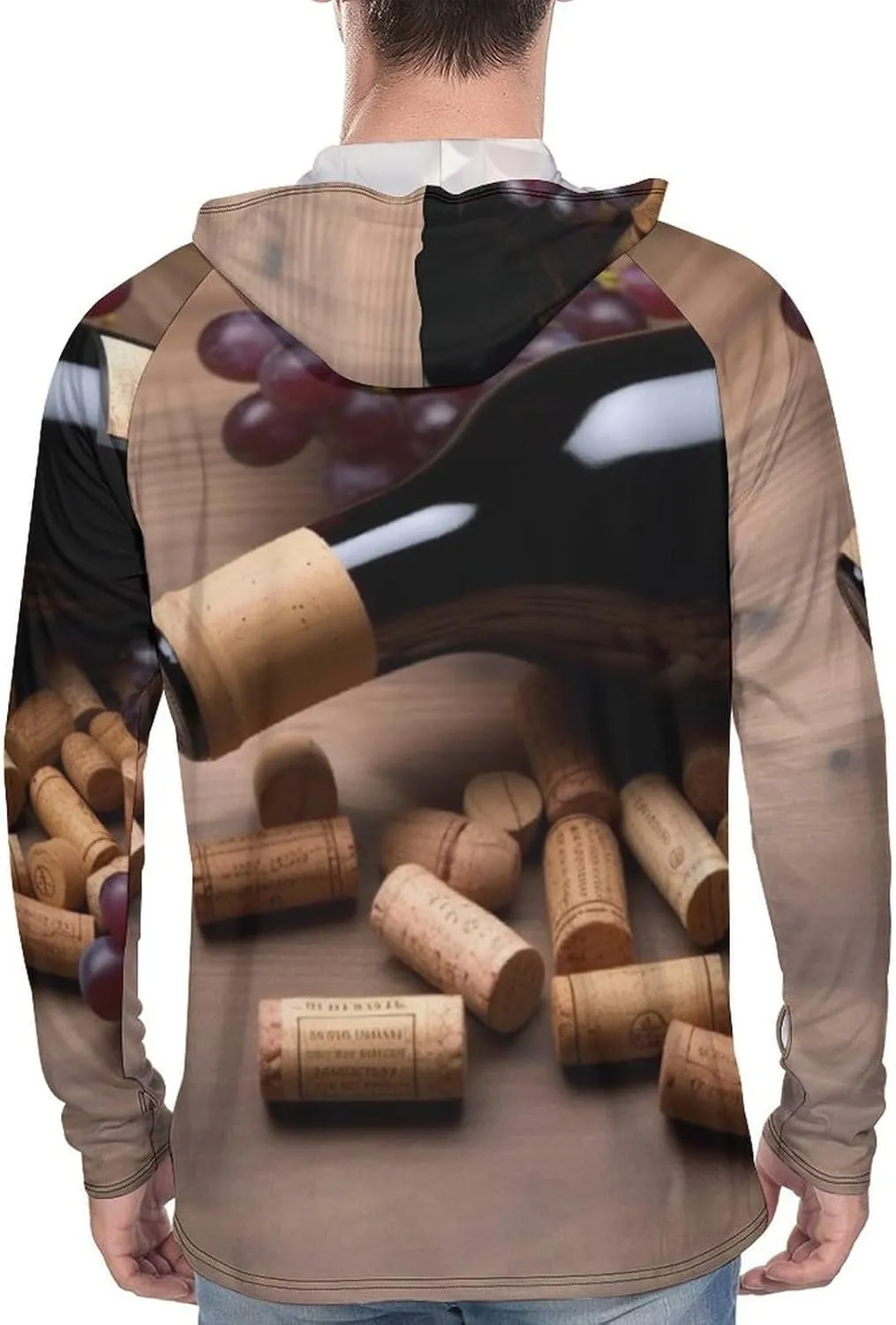 Sun Protection Shirt Long Sleeve Hoodie Wine Bottle Corks Grapes Lightweight Rash Guard Quick Dry Sun Shirt for Outdoor
