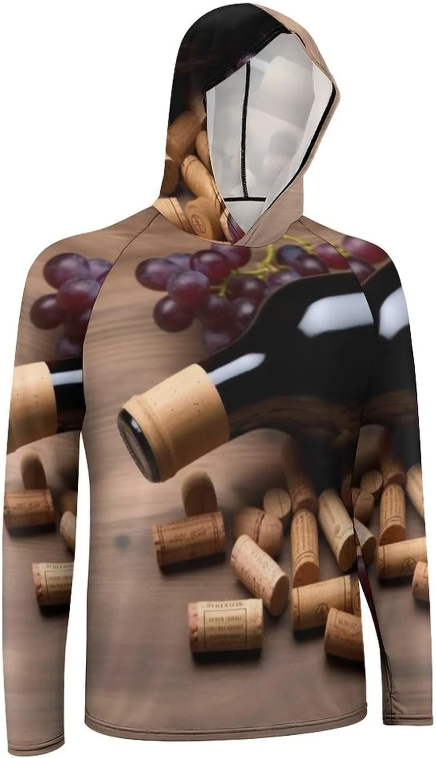 Sun Protection Shirt Long Sleeve Hoodie Wine Bottle Corks Grapes Lightweight Rash Guard Quick Dry Sun Shirt for Outdoor