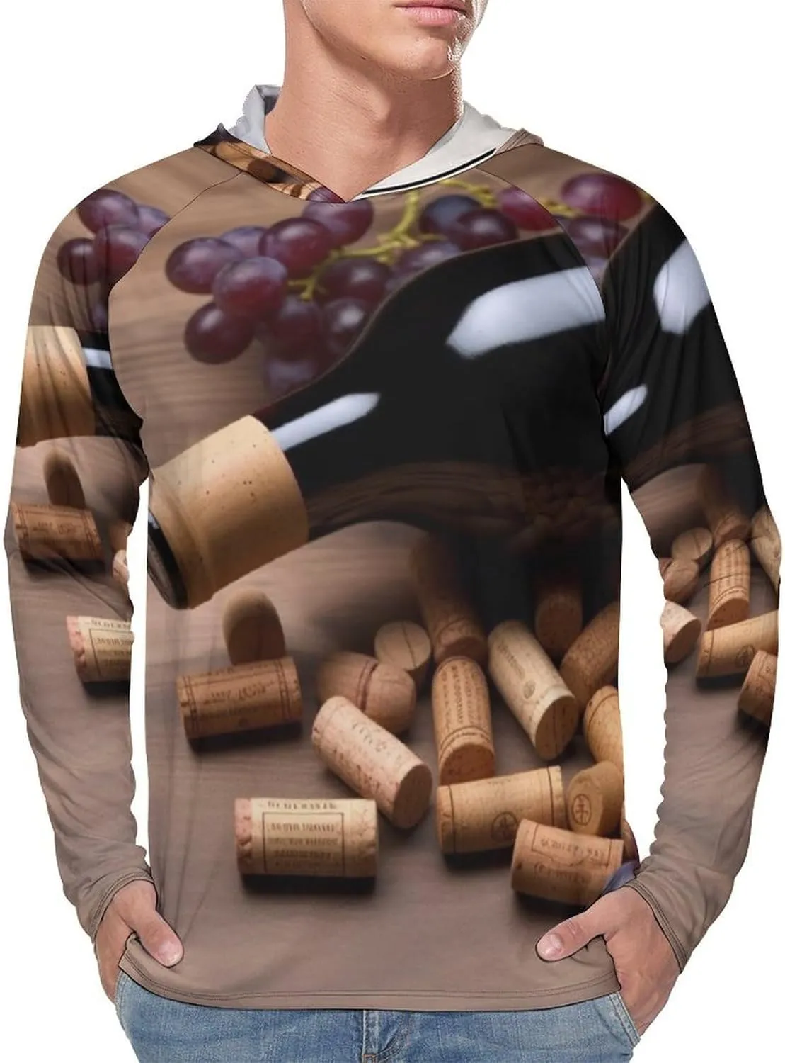 Sun Protection Shirt Long Sleeve Hoodie Wine Bottle Corks Grapes Lightweight Rash Guard Quick Dry Sun Shirt for Outdoor