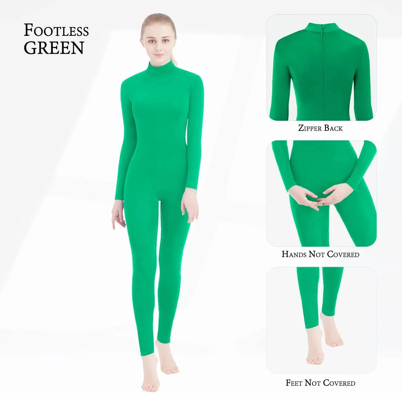 SUPRNOWA Full Body Unitard Turtleneck Spandex Footed/Footless Long Sleeve Unisex