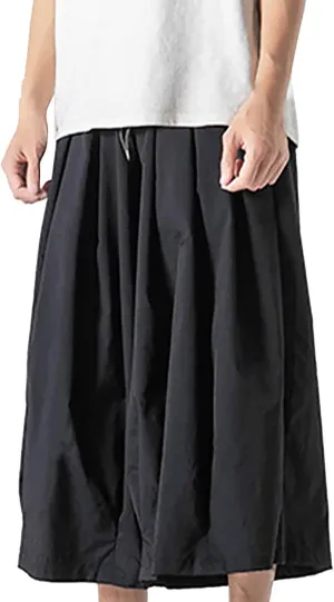 SUWBMHWE Harem Pants Baggy Linen Men Long Shorts Summer Beach Trouser Hippie Lounge Japanese for Graphic Wide-Leg Trousers