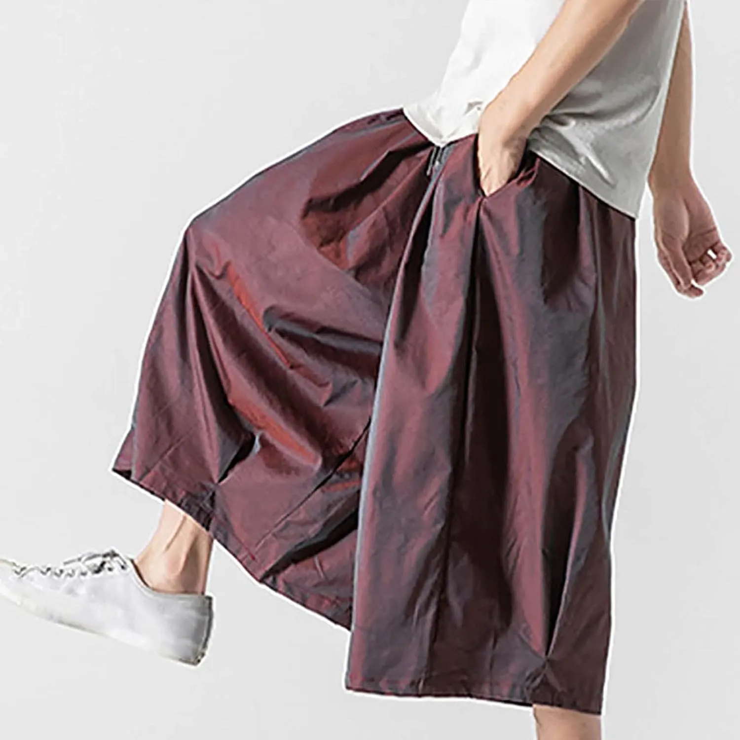 SUWBMHWE Harem Pants Baggy Linen Men Long Shorts Summer Beach Trouser Hippie Lounge Japanese for Graphic Wide-Leg Trousers