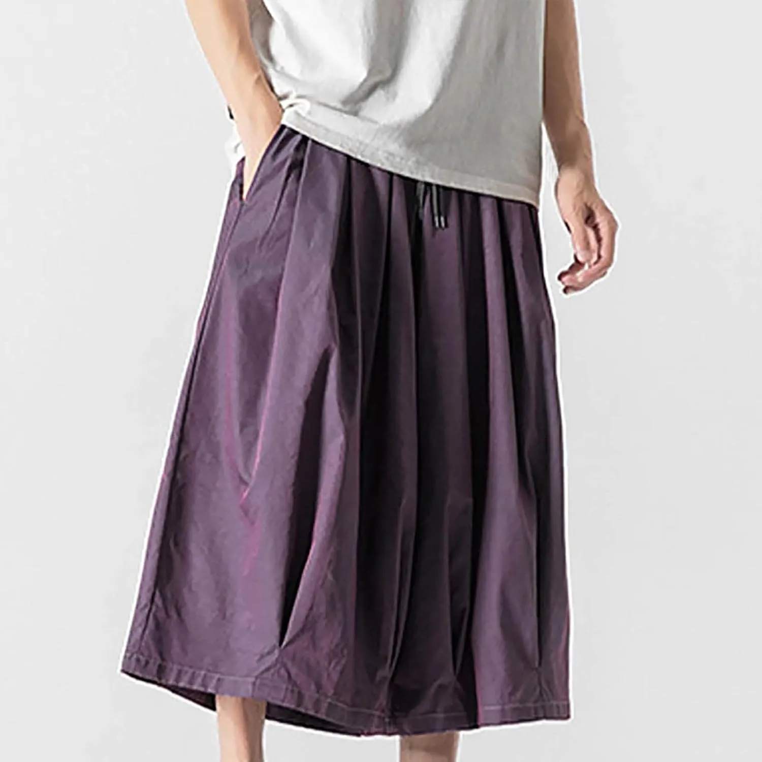 SUWBMHWE Harem Pants Baggy Linen Men Long Shorts Summer Beach Trouser Hippie Lounge Japanese for Graphic Wide-Leg Trousers
