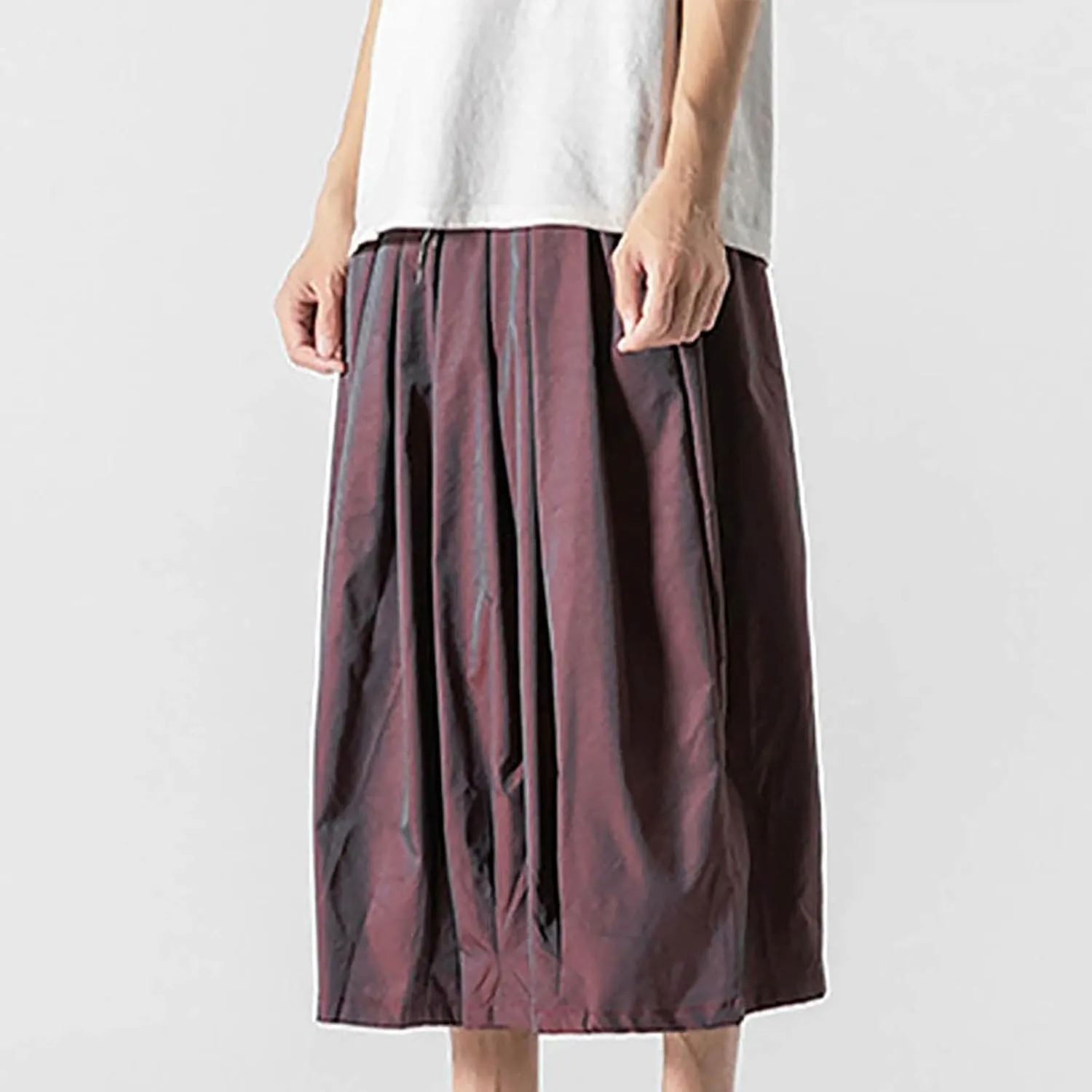 SUWBMHWE Harem Pants Baggy Linen Men Long Shorts Summer Beach Trouser Hippie Lounge Japanese for Graphic Wide-Leg Trousers