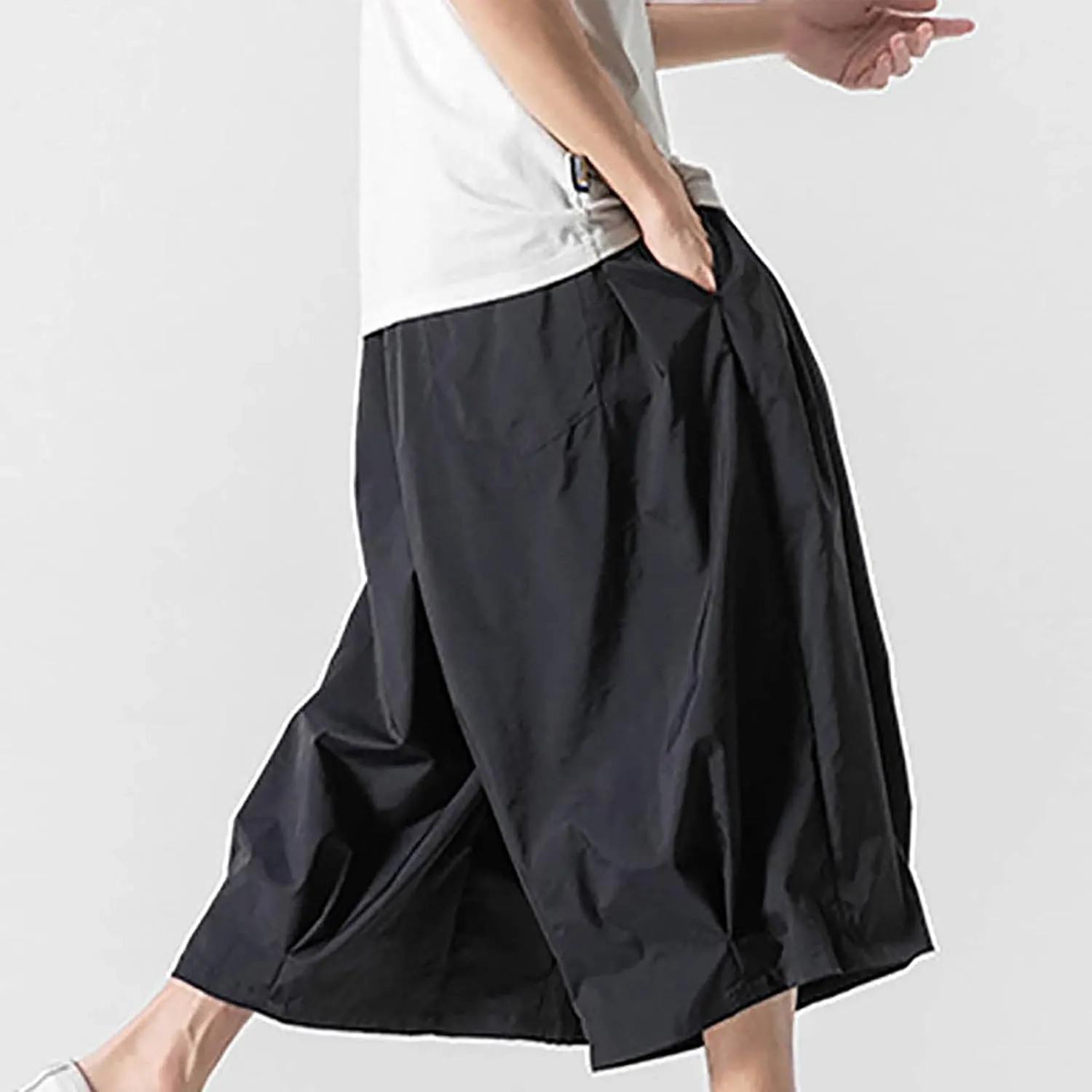 SUWBMHWE Harem Pants Baggy Linen Men Long Shorts Summer Beach Trouser Hippie Lounge Japanese for Graphic Wide-Leg Trousers