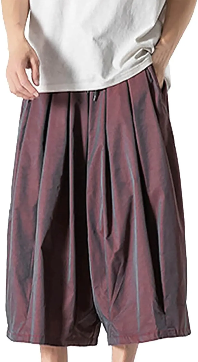 SUWBMHWE Harem Pants Baggy Linen Men Long Shorts Summer Beach Trouser Hippie Lounge Japanese for Graphic Wide-Leg Trousers