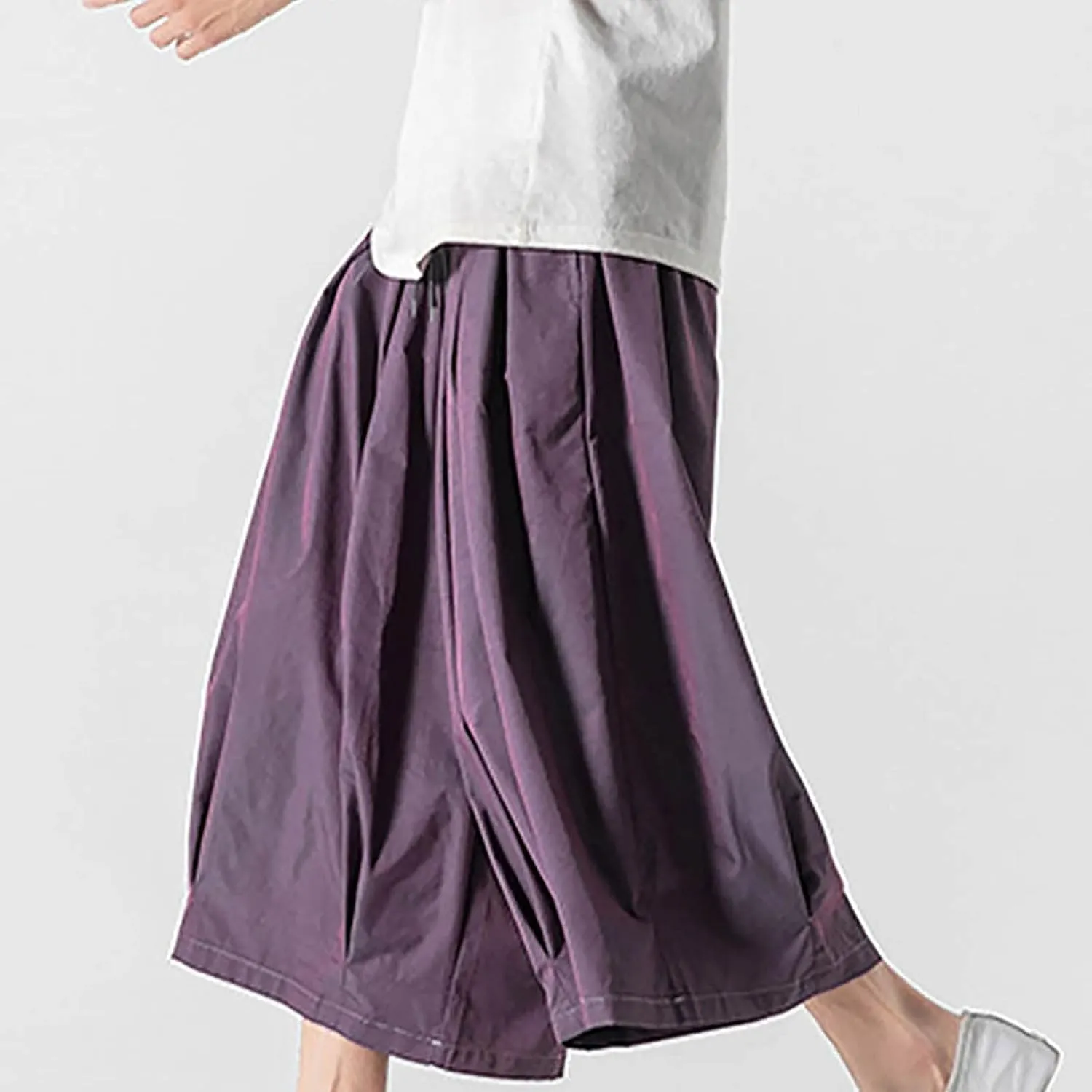 SUWBMHWE Harem Pants Baggy Linen Men Long Shorts Summer Beach Trouser Hippie Lounge Japanese for Graphic Wide-Leg Trousers