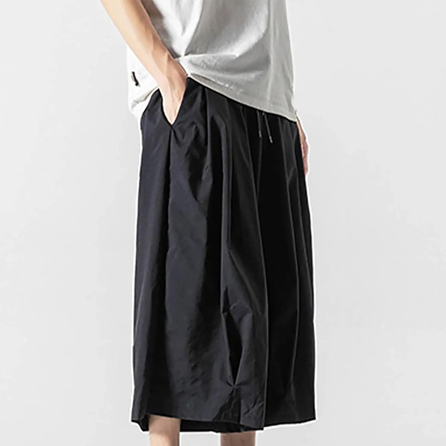 SUWBMHWE Harem Pants Baggy Linen Men Long Shorts Summer Beach Trouser Hippie Lounge Japanese for Graphic Wide-Leg Trousers