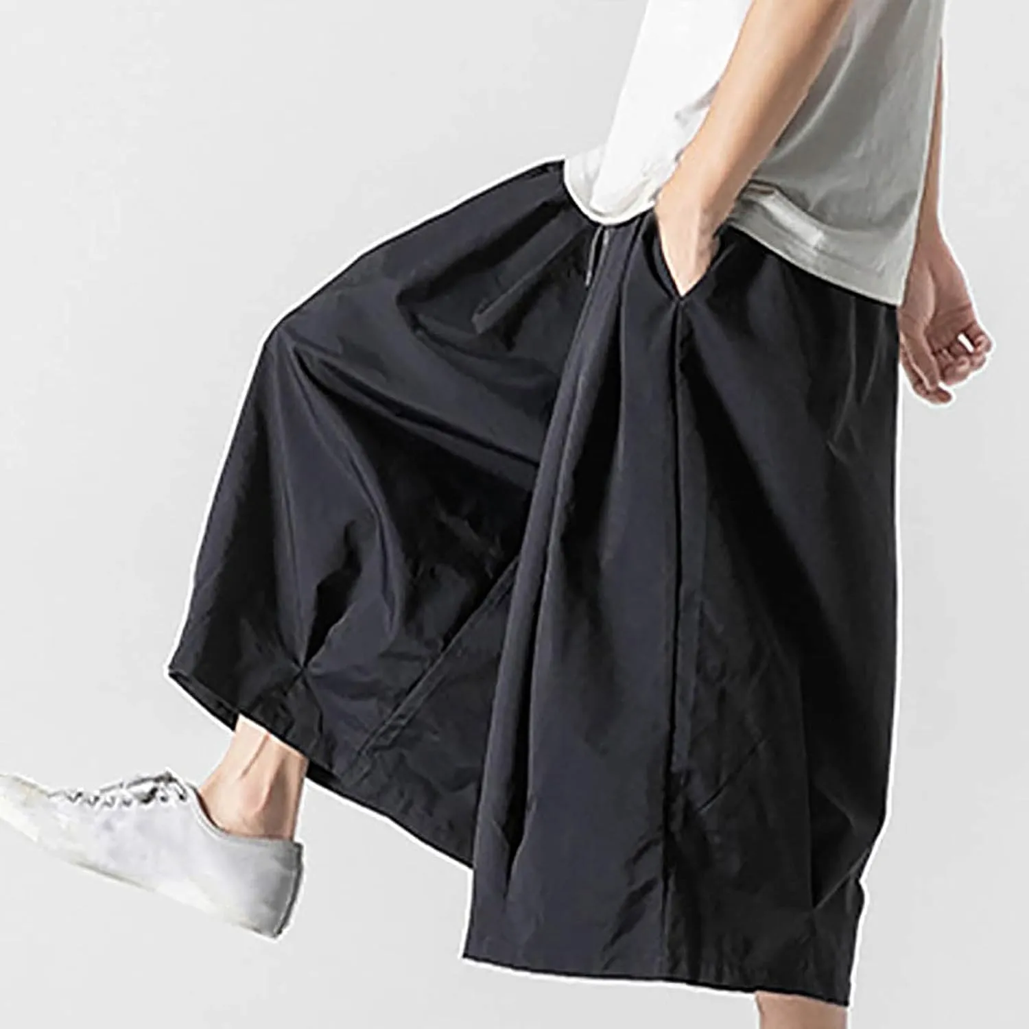 SUWBMHWE Harem Pants Baggy Linen Men Long Shorts Summer Beach Trouser Hippie Lounge Japanese for Graphic Wide-Leg Trousers