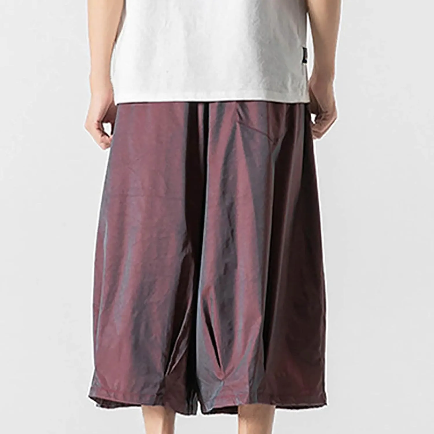 SUWBMHWE Harem Pants Baggy Linen Men Long Shorts Summer Beach Trouser Hippie Lounge Japanese for Graphic Wide-Leg Trousers
