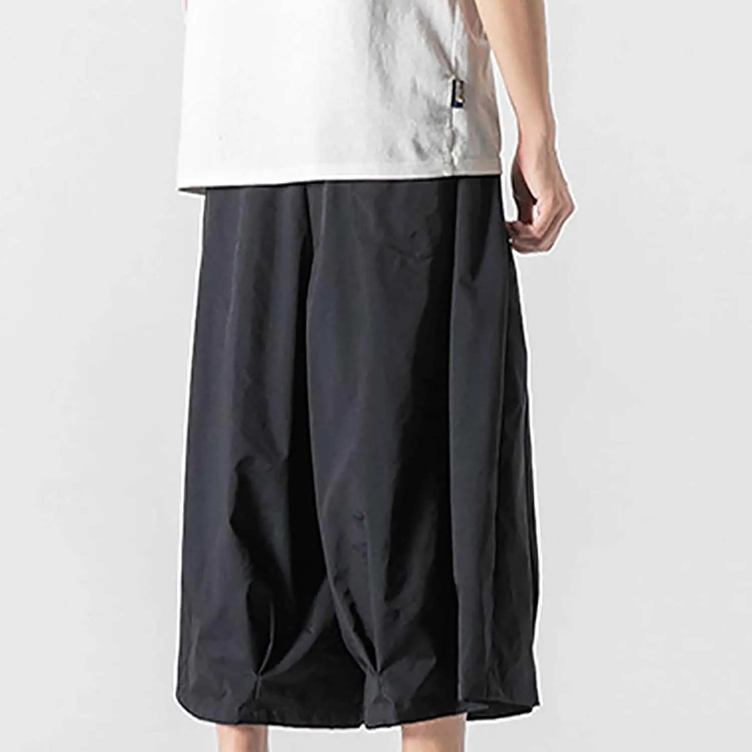 SUWBMHWE Harem Pants Baggy Linen Men Long Shorts Summer Beach Trouser Hippie Lounge Japanese for Graphic Wide-Leg Trousers