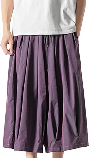 SUWBMHWE Harem Pants Baggy Linen Men Long Shorts Summer Beach Trouser Hippie Lounge Japanese for Graphic Wide-Leg Trousers