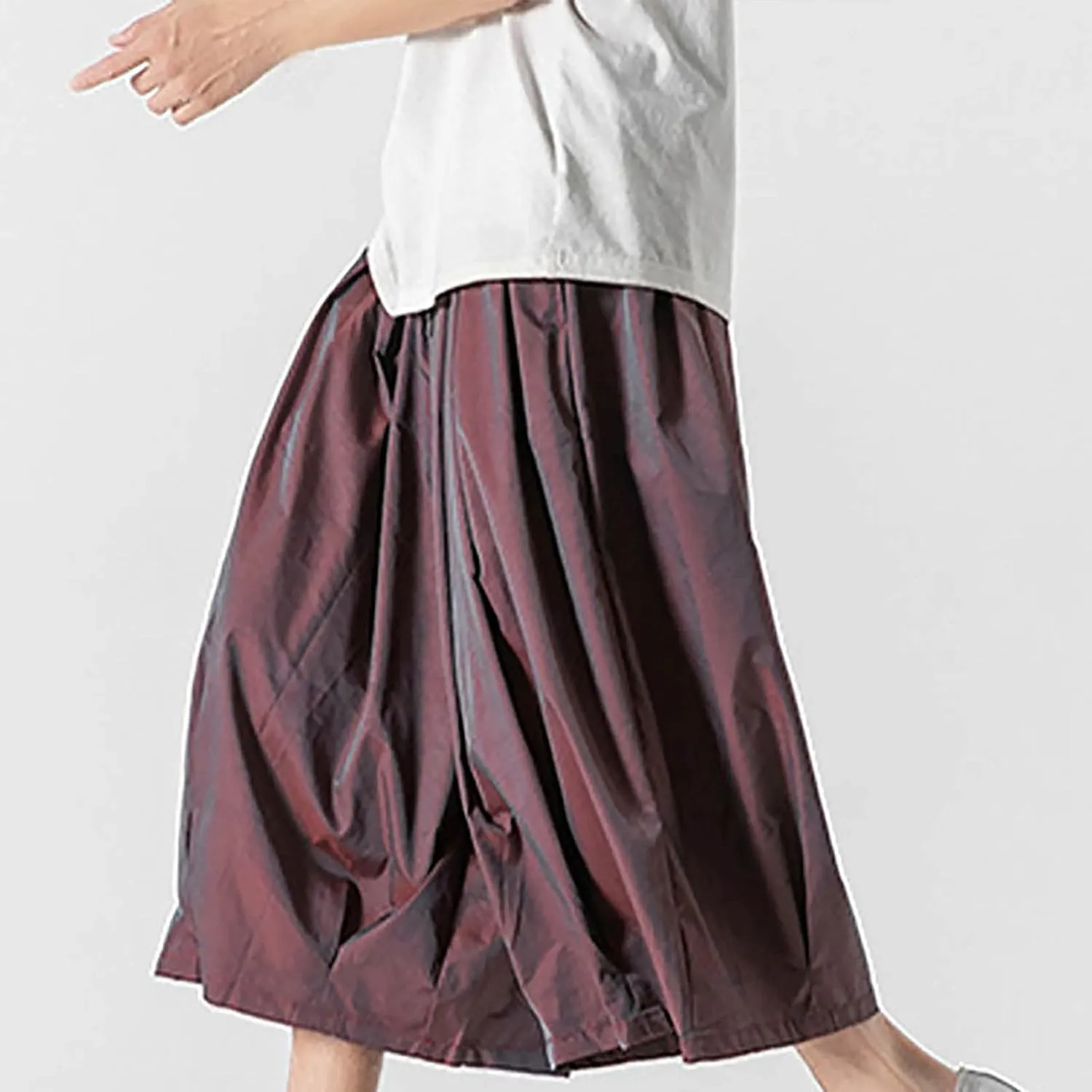 SUWBMHWE Harem Pants Baggy Linen Men Long Shorts Summer Beach Trouser Hippie Lounge Japanese for Graphic Wide-Leg Trousers