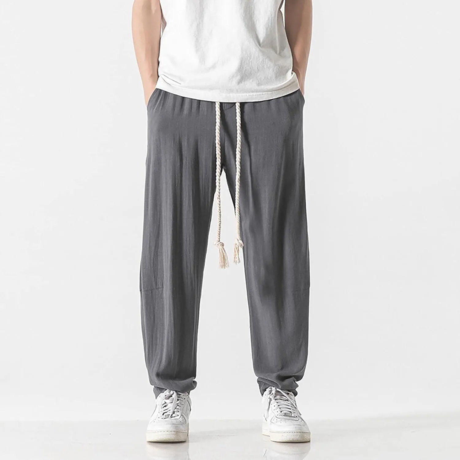 SUWBMHWE Harem Pants Men Mens Everyday Wear Lounge Japanese with Pockets Shorts Summer Beach Linen for Oversized Yoga