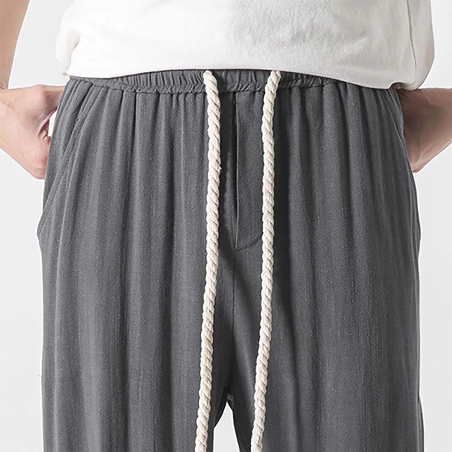 SUWBMHWE Harem Pants Men Mens Everyday Wear Lounge Japanese with Pockets Shorts Summer Beach Linen for Oversized Yoga