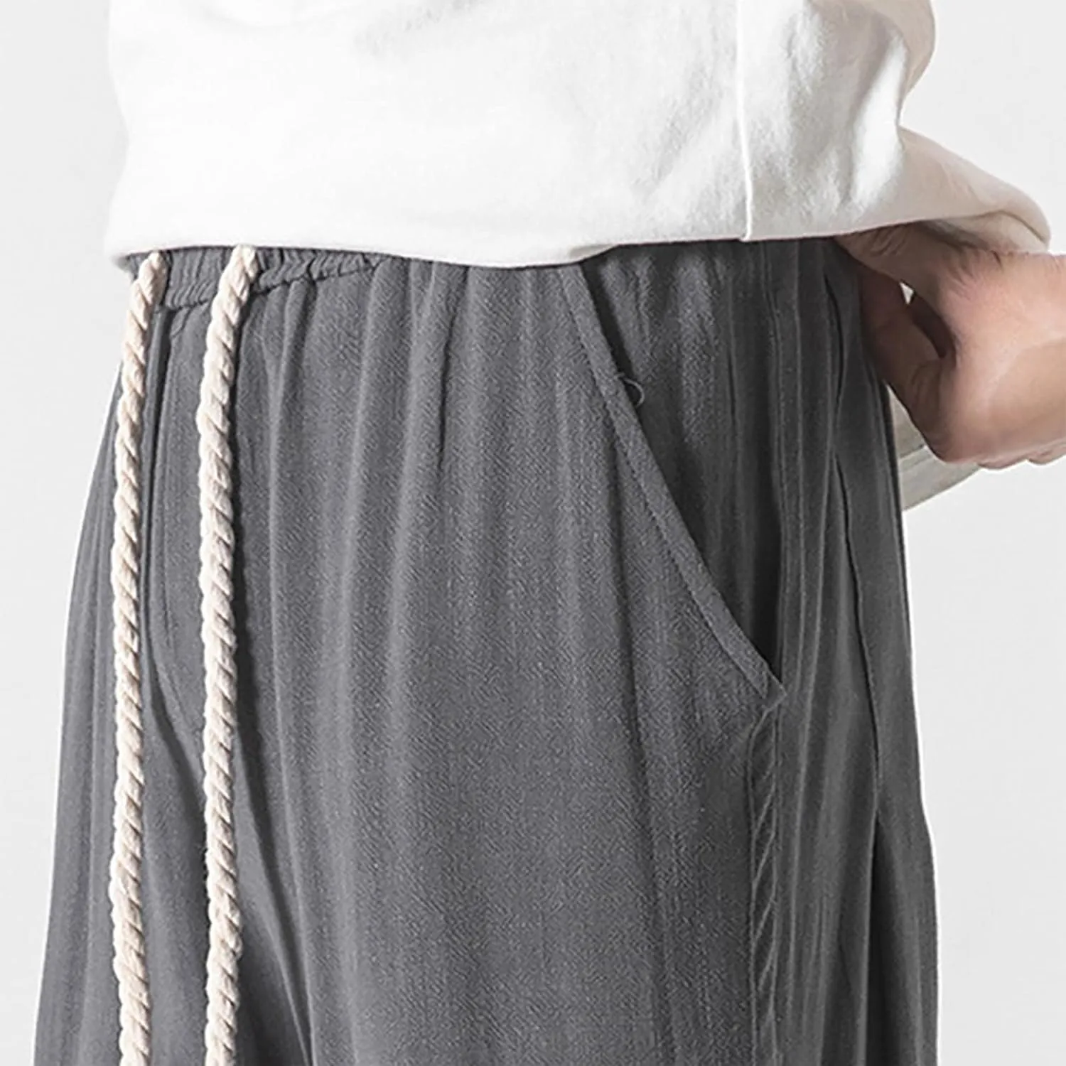 SUWBMHWE Harem Pants Men Mens Everyday Wear Lounge Japanese with Pockets Shorts Summer Beach Linen for Oversized Yoga