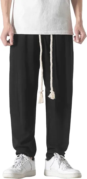SUWBMHWE Harem Pants Men Mens Everyday Wear Lounge Japanese with Pockets Shorts Summer Beach Linen for Oversized Yoga