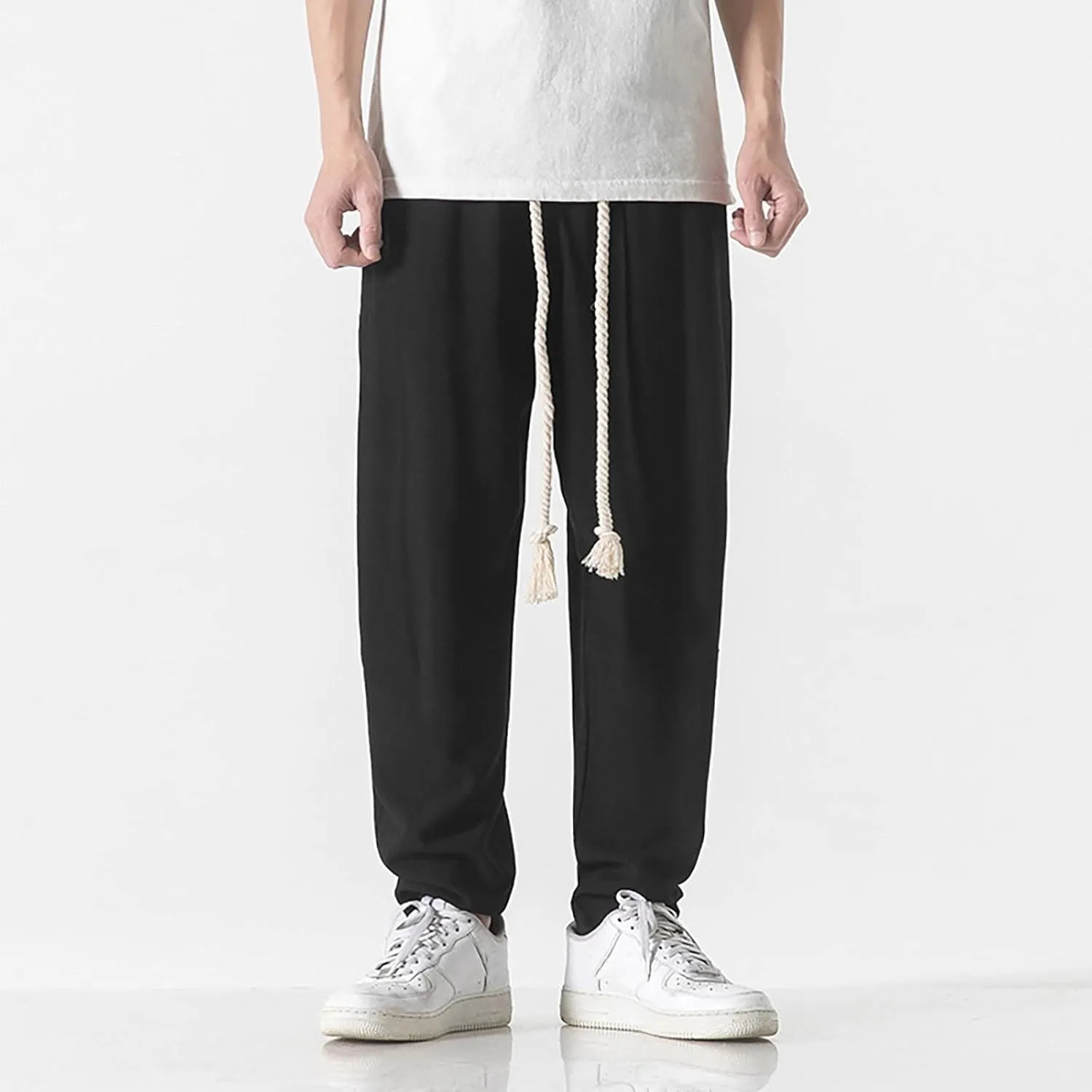 SUWBMHWE Harem Pants Men Mens Everyday Wear Lounge Japanese with Pockets Shorts Summer Beach Linen for Oversized Yoga