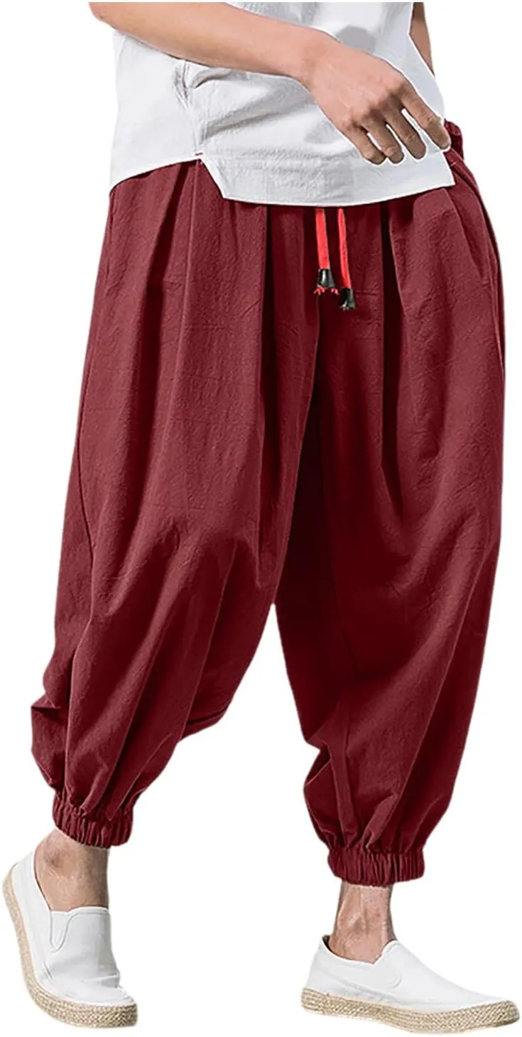 SUWBMHWE Harem Pants Men Shorts Boho Hippie Trousers Mens Baggy Any Occasion Trouser Elastic Drawstring Renaissance Pants