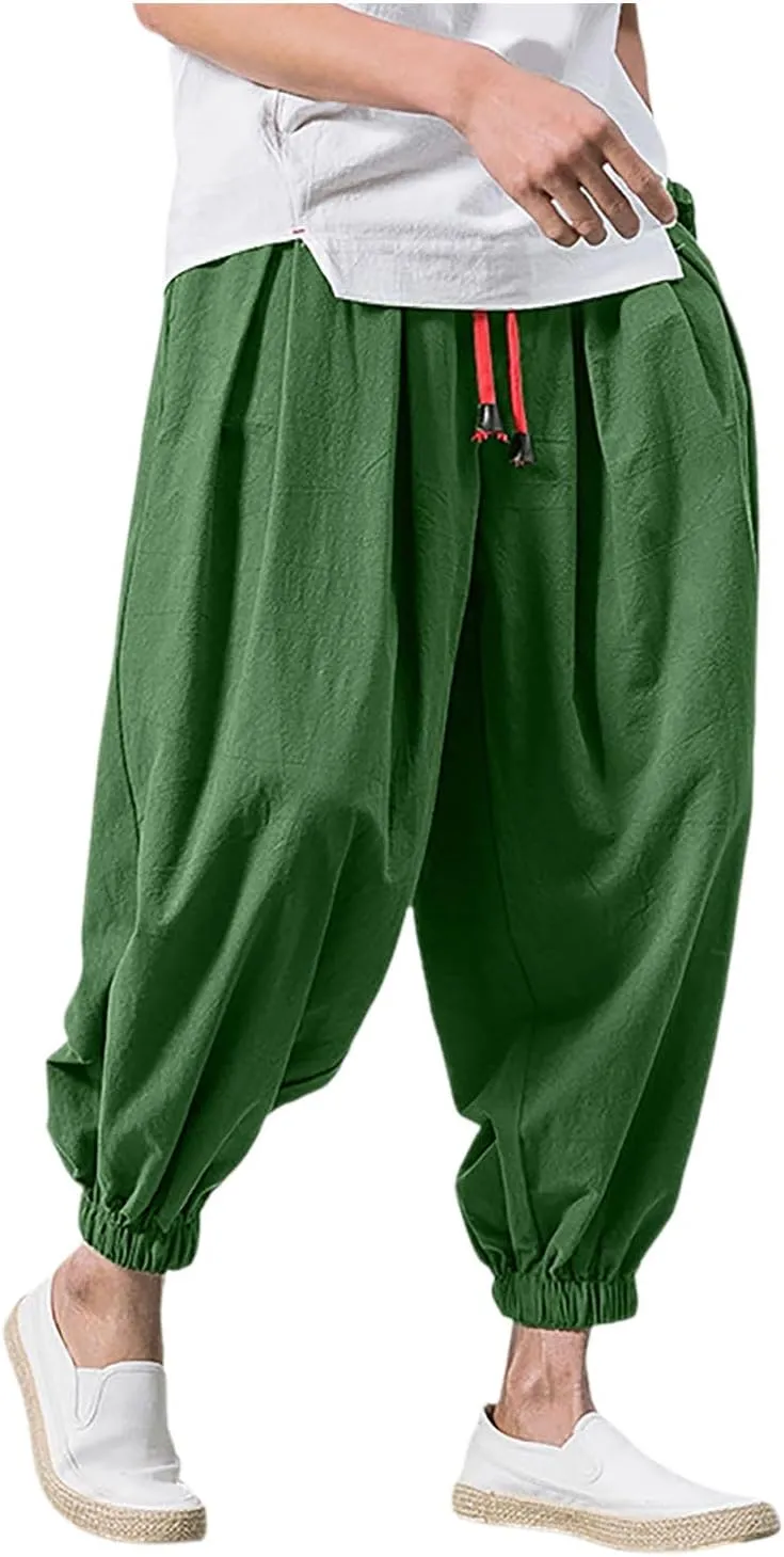 SUWBMHWE Harem Pants Men Shorts Boho Hippie Trousers Mens Baggy Any Occasion Trouser Elastic Drawstring Renaissance Pants