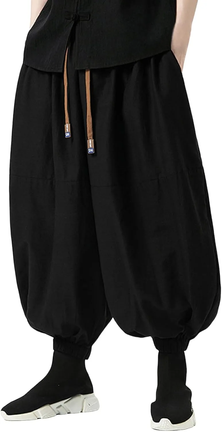SUWBMHWE Harem Pants Men Shorts Boho Hippie Trousers Mens Baggy Any Occasion Trouser Elastic Drawstring Renaissance Pants