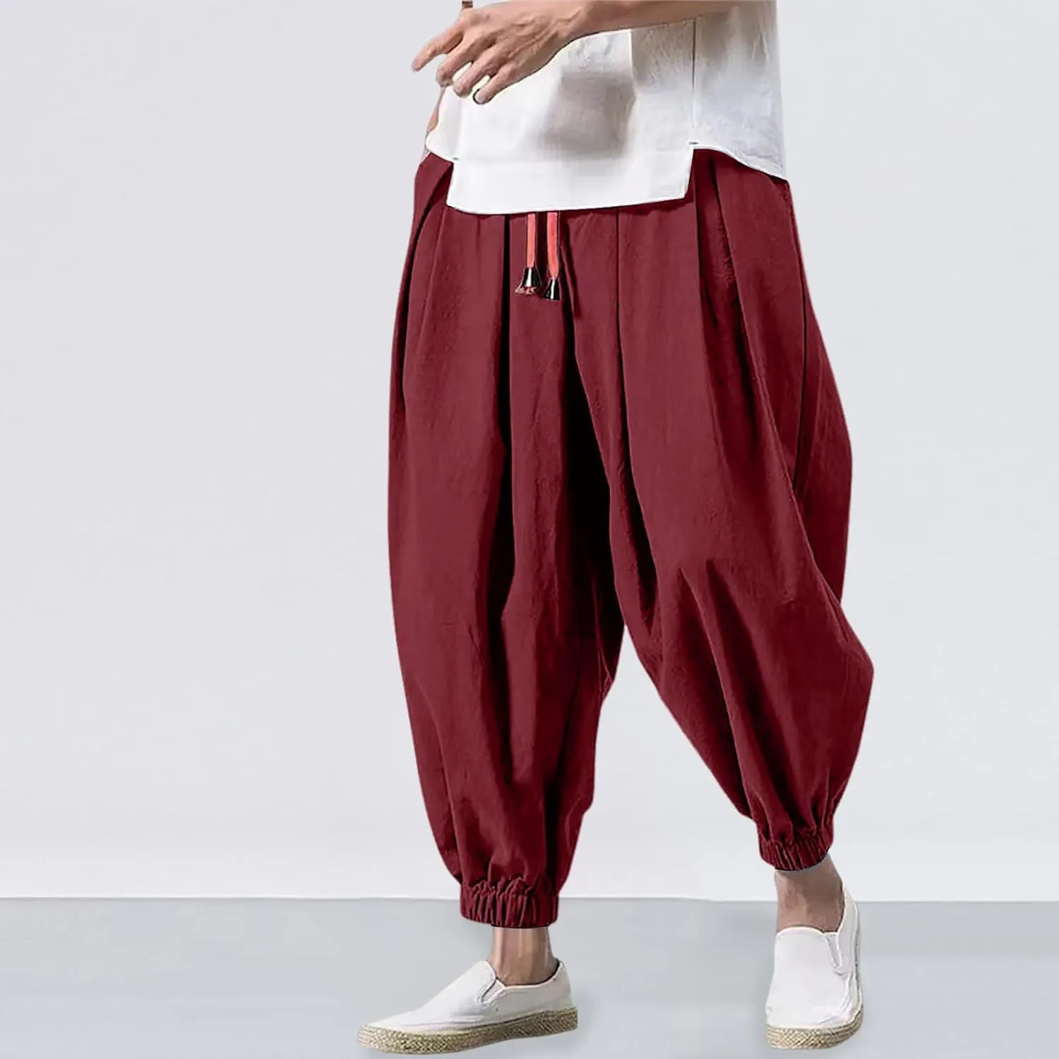 SUWBMHWE Harem Pants Men Shorts Boho Hippie Trousers Mens Baggy Any Occasion Trouser Elastic Drawstring Renaissance Pants