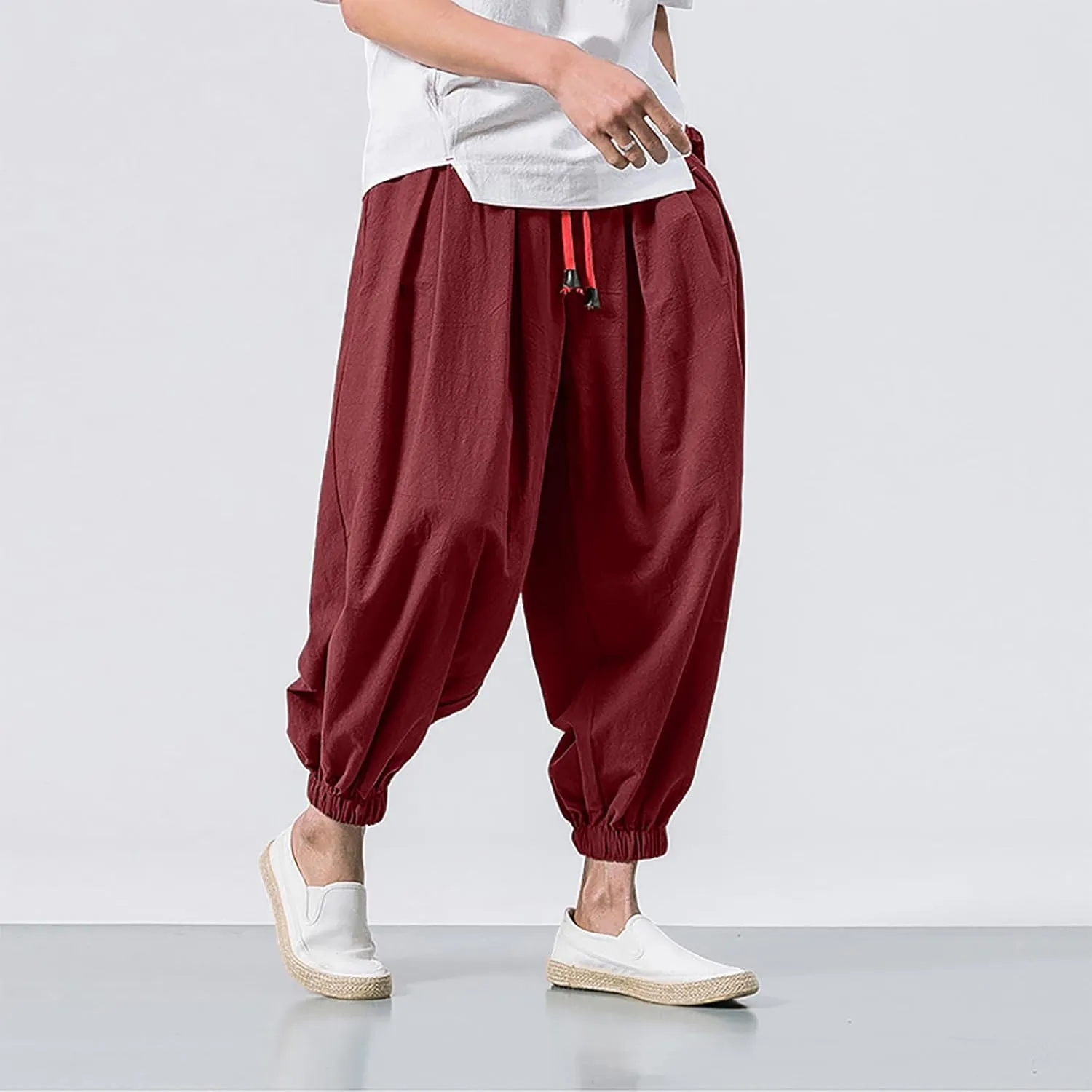 SUWBMHWE Harem Pants Men Shorts Boho Hippie Trousers Mens Baggy Any Occasion Trouser Elastic Drawstring Renaissance Pants