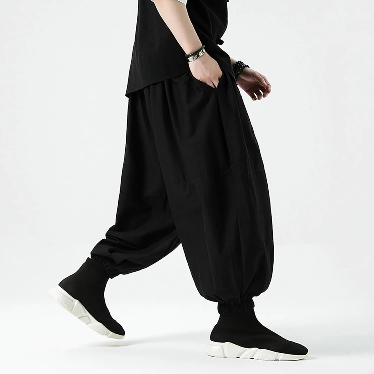 SUWBMHWE Harem Pants Men Shorts Boho Hippie Trousers Mens Baggy Any Occasion Trouser Elastic Drawstring Renaissance Pants