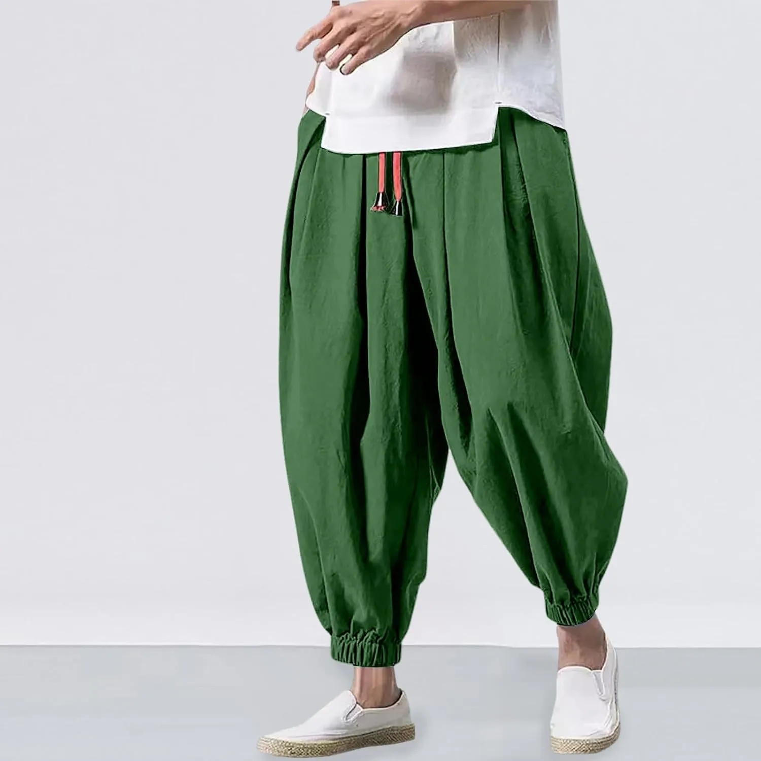 SUWBMHWE Harem Pants Men Shorts Boho Hippie Trousers Mens Baggy Any Occasion Trouser Elastic Drawstring Renaissance Pants