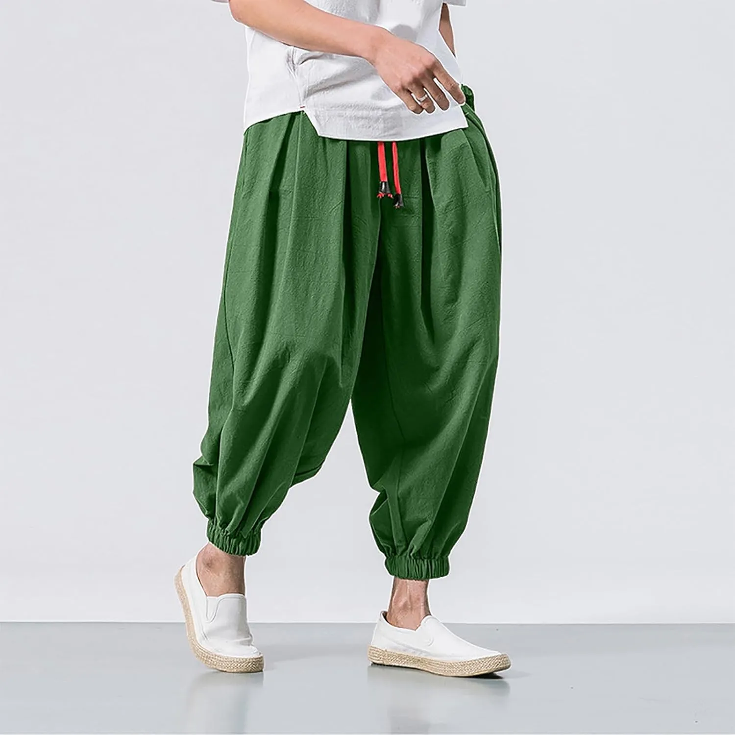 SUWBMHWE Harem Pants Men Shorts Boho Hippie Trousers Mens Baggy Any Occasion Trouser Elastic Drawstring Renaissance Pants