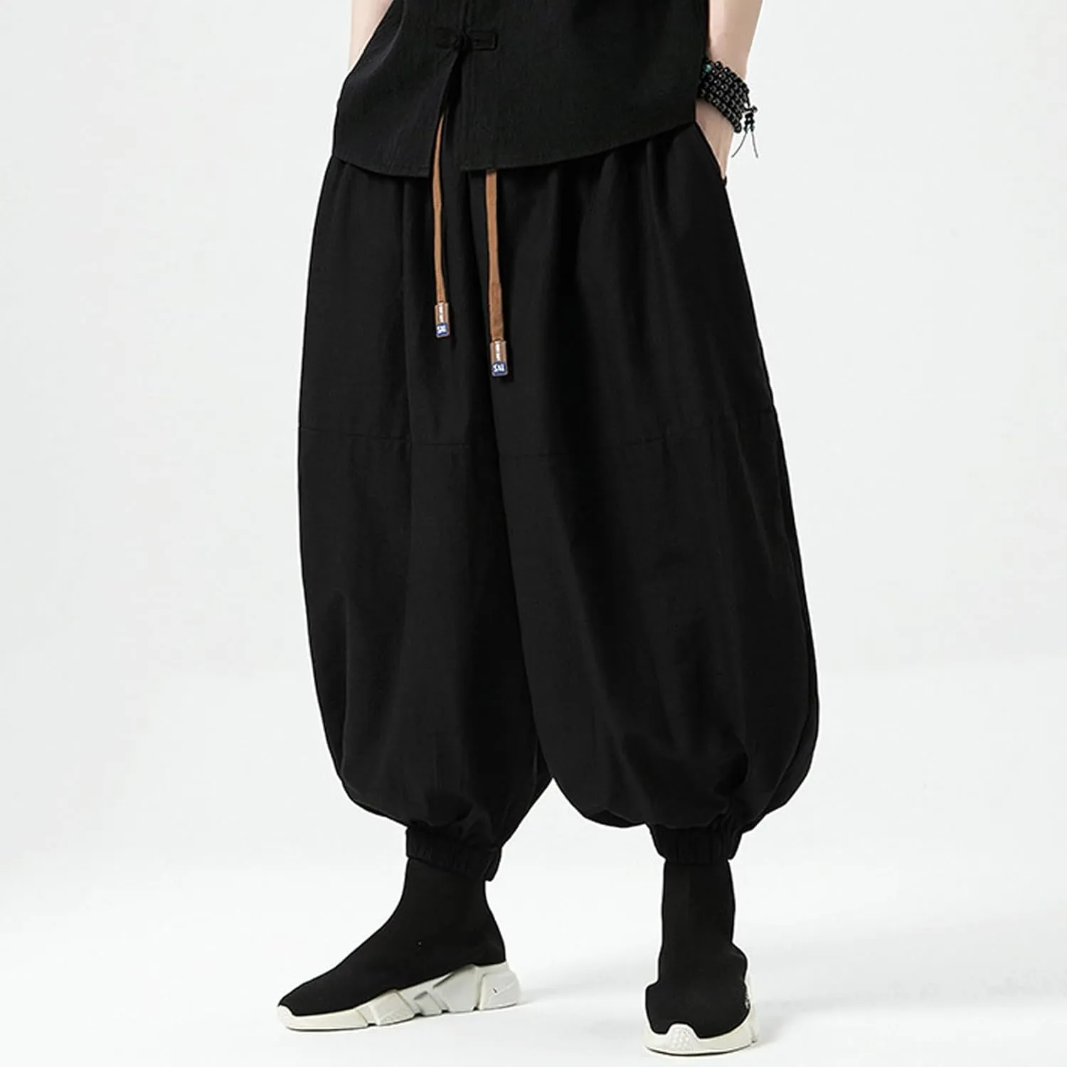 SUWBMHWE Harem Pants Men Shorts Boho Hippie Trousers Mens Baggy Any Occasion Trouser Elastic Drawstring Renaissance Pants