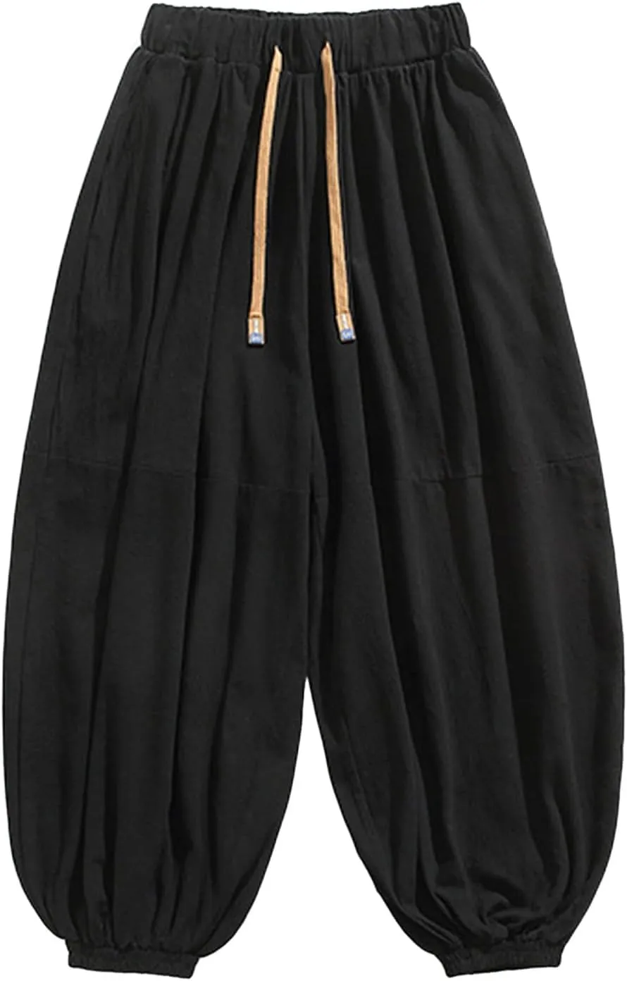 SUWBMHWE Harem Pants Men Shorts Boho Hippie Trousers Mens Baggy Any Occasion Trouser Elastic Drawstring Renaissance Pants