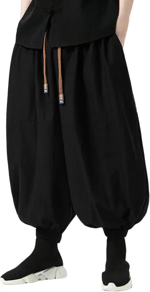SUWBMHWE Harem Pants Men Shorts Boho Hippie Trousers Mens Baggy Any Occasion Trouser Elastic Drawstring Renaissance Pants