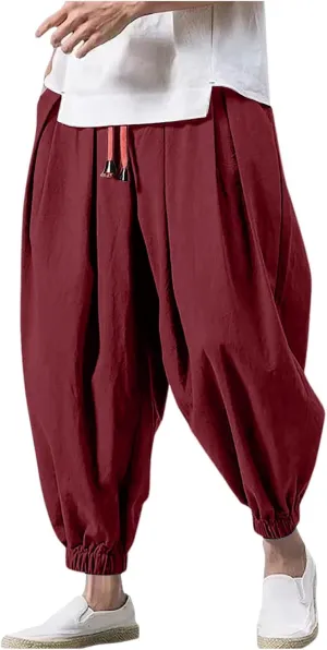 SUWBMHWE Harem Pants Men Shorts Boho Hippie Trousers Mens Baggy Any Occasion Trouser Elastic Drawstring Renaissance Pants