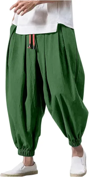 SUWBMHWE Harem Pants Men Shorts Boho Hippie Trousers Mens Baggy Any Occasion Trouser Elastic Drawstring Renaissance Pants