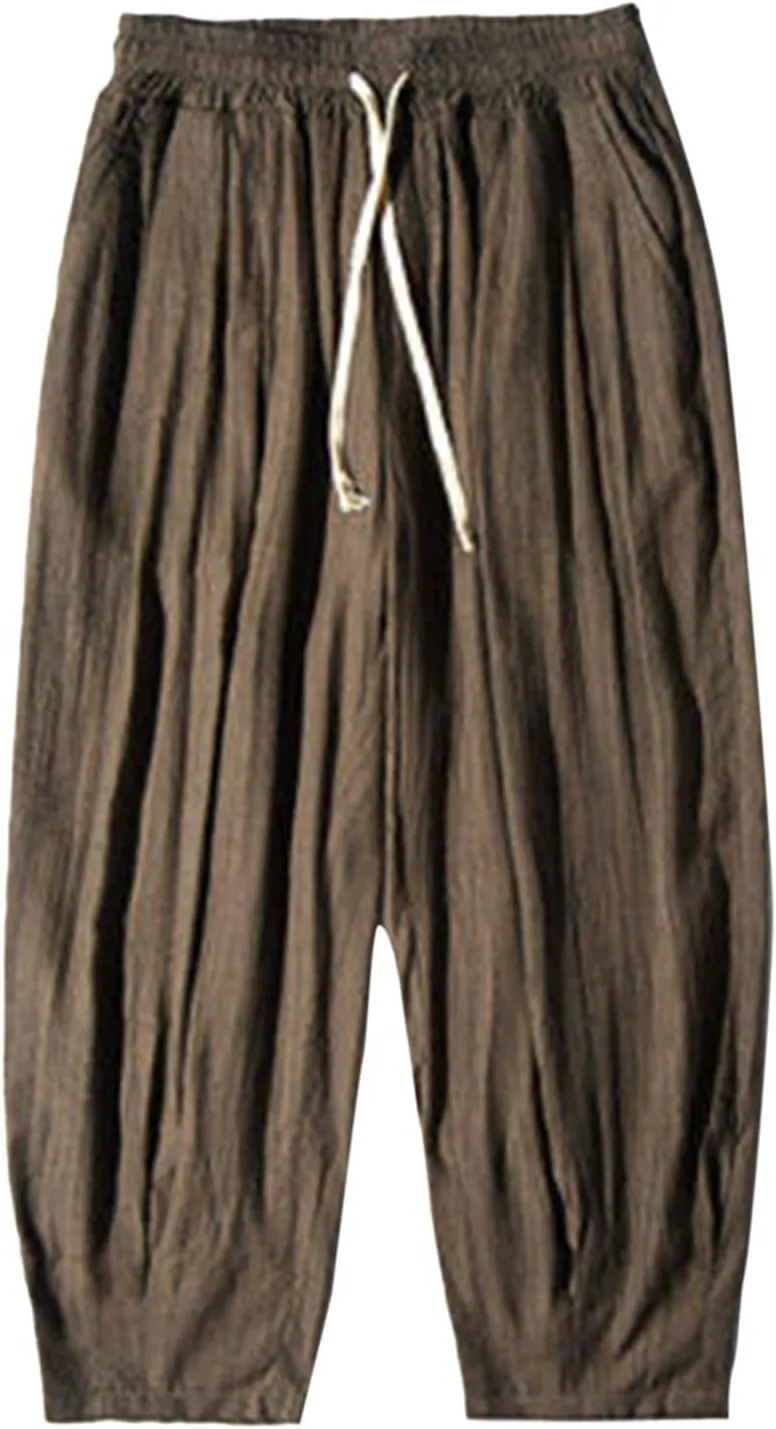 SUWBMHWE Hippie Pants Men Harem Y2k Aesthetic Lounge Men's Linen Summer with Pockets Mens Long Shorts Oversized Trousers