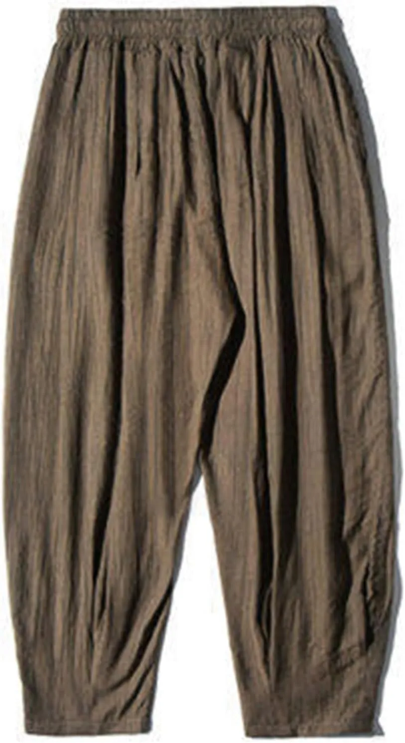 SUWBMHWE Hippie Pants Men Harem Y2k Aesthetic Lounge Men's Linen Summer with Pockets Mens Long Shorts Oversized Trousers