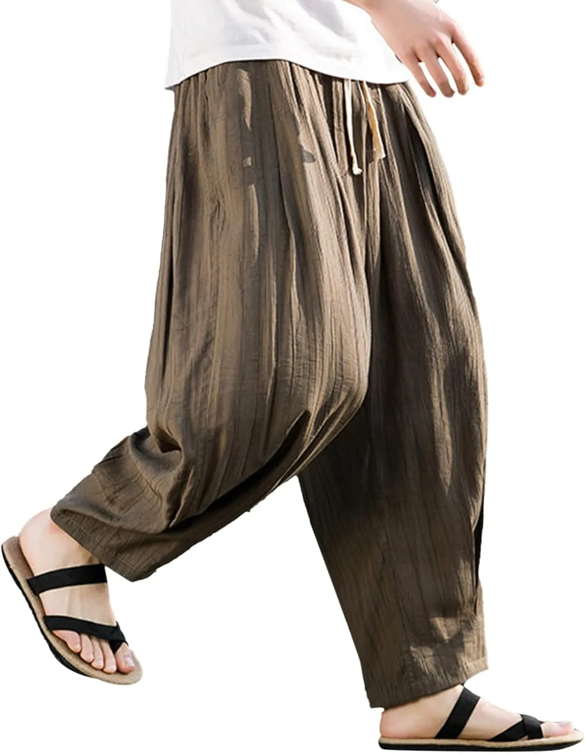 SUWBMHWE Hippie Pants Men Harem Y2k Aesthetic Lounge Men's Linen Summer with Pockets Mens Long Shorts Oversized Trousers