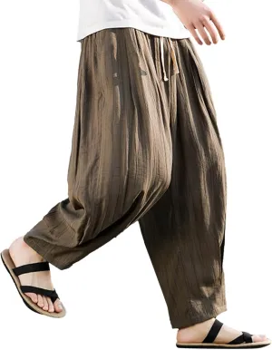 SUWBMHWE Hippie Pants Men Harem Y2k Aesthetic Lounge Men's Linen Summer with Pockets Mens Long Shorts Oversized Trousers