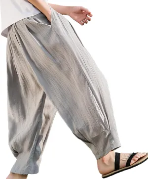 SUWBMHWE Hippie Pants Men Harem Y2k Aesthetic Lounge Men's Linen Summer with Pockets Mens Long Shorts Oversized Trousers