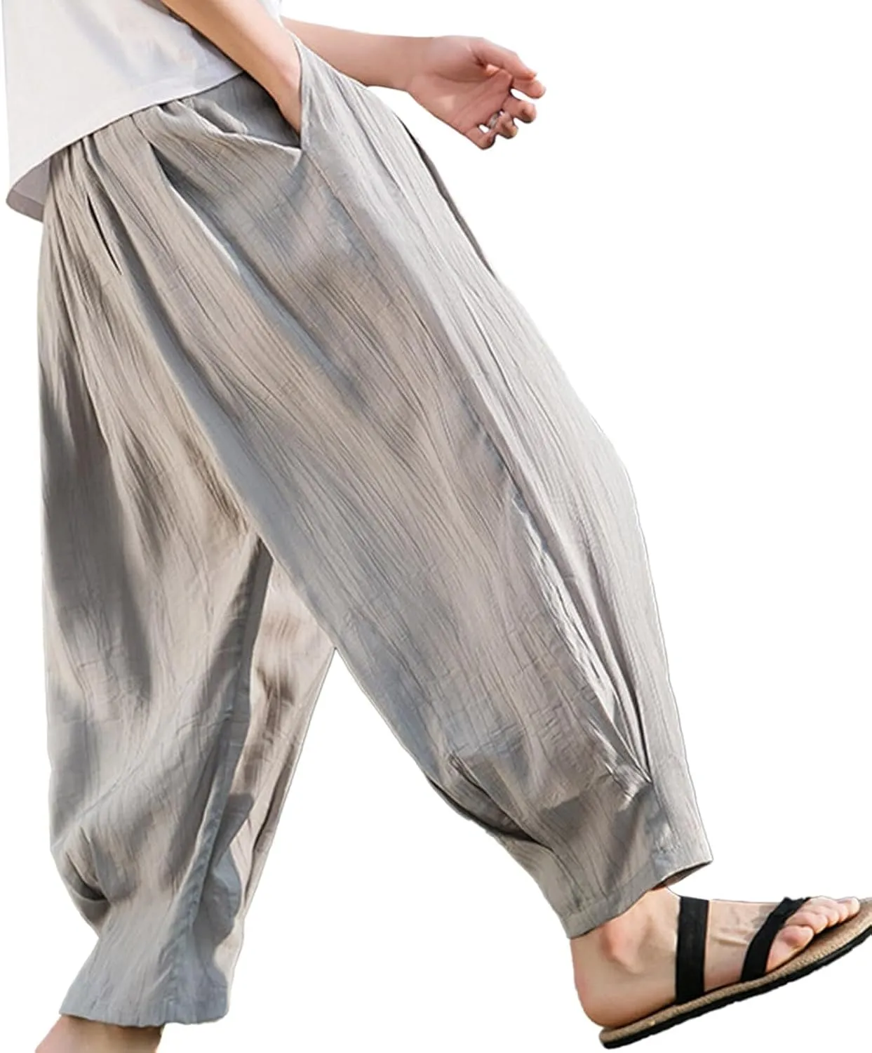 SUWBMHWE Hippie Pants Men Harem Y2k Aesthetic Lounge Men's Linen Summer with Pockets Mens Long Shorts Oversized Trousers